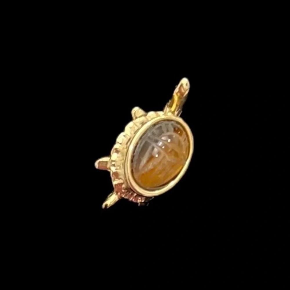 VINTAGE TURTLE LAPEL PIN WITH BROWN CARVED SCARAB DESIGN SHELL